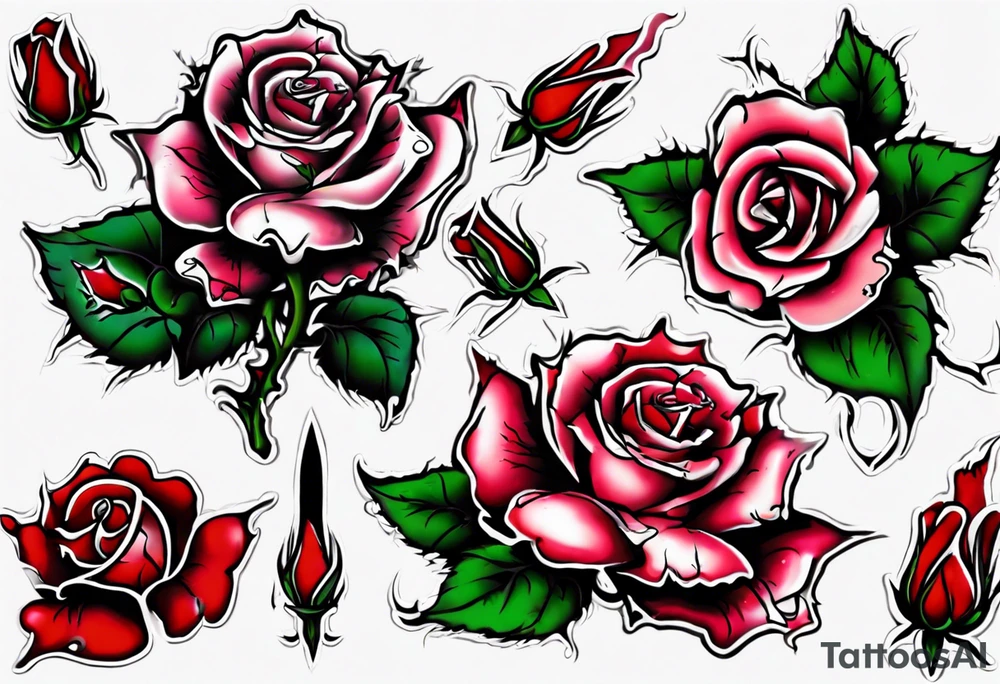 bleeding rose flower without stem flowers and only thorns tattoo idea