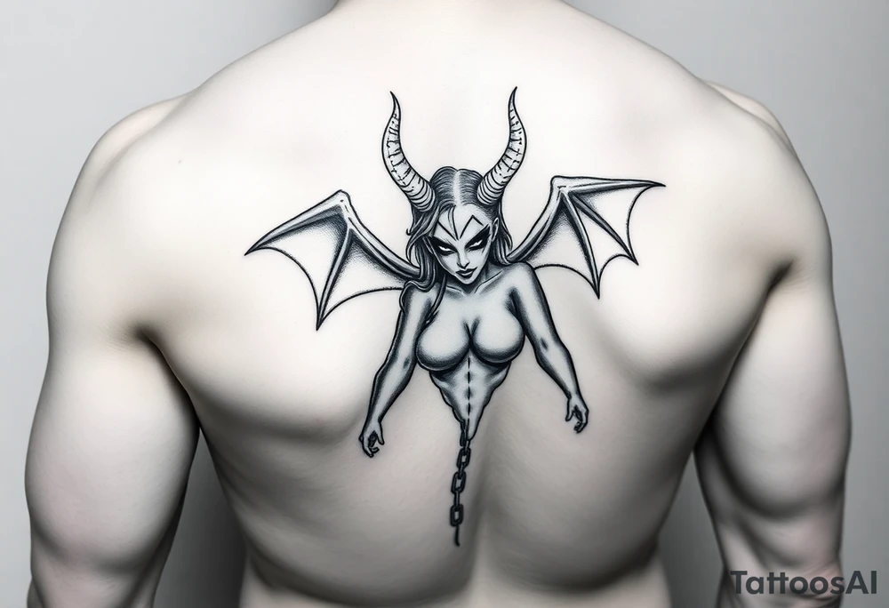 Demonic succubus with chains tattoo idea