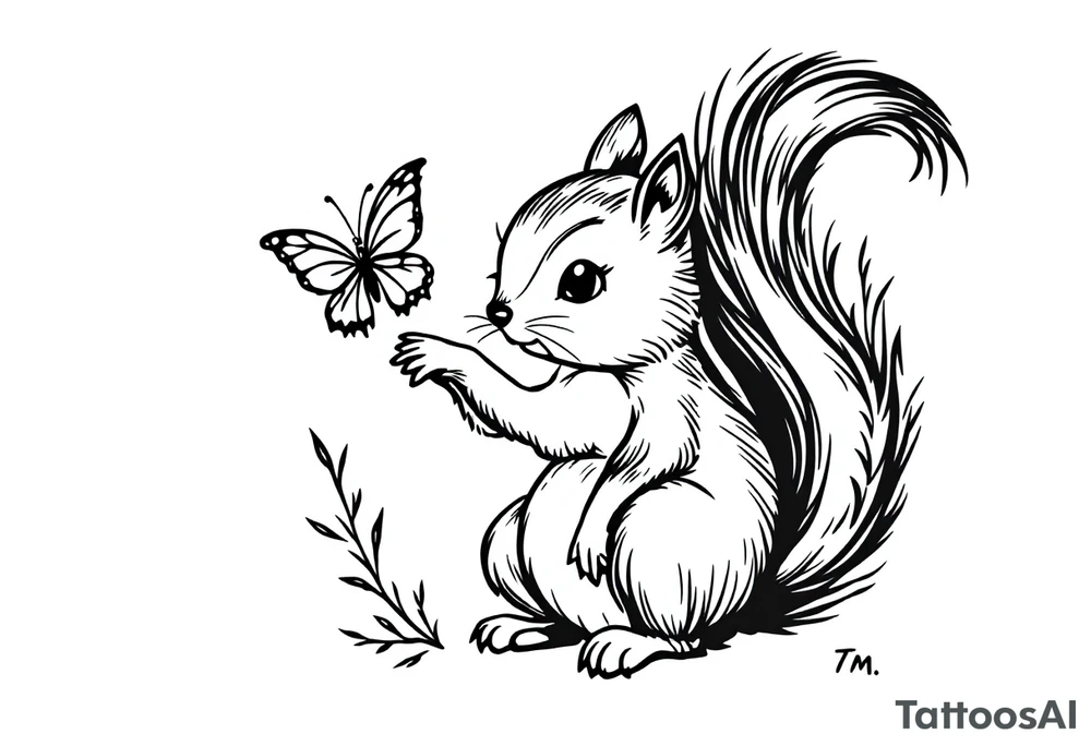A Squirrel with a butterfly in hands tattoo idea