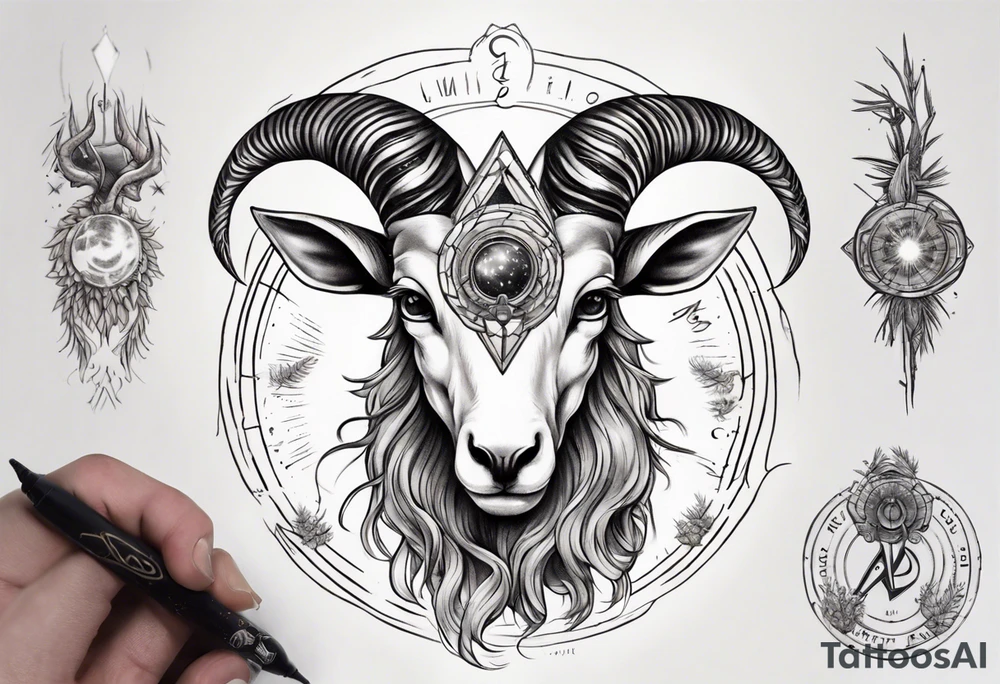 A Capricorn with glowing pineal gland tattoo idea