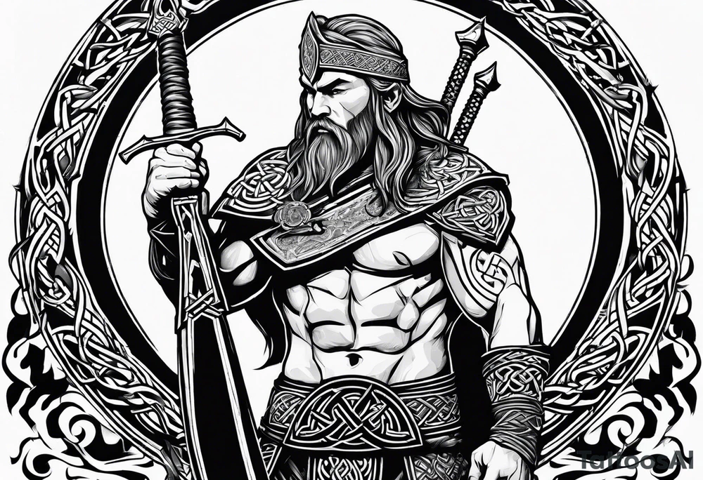 Side profile 
 of Celtic warrior with weapons unsheathed tattoo idea