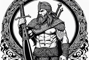 Side profile 
 of Celtic warrior with weapons unsheathed tattoo idea