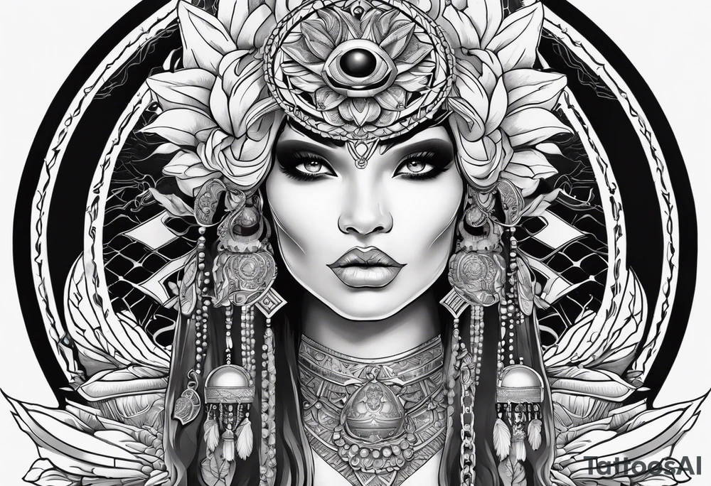 kali ma, alien goddess, valkrye, pirate, divine feminine, zenza resonance, pachamama, lotus azul, blank panther, eagle, skull, 5D, nueva gaya, dna 12 tattoo idea