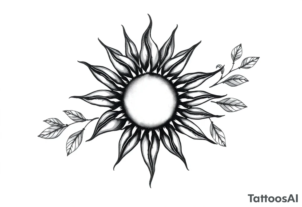 Sun with stem and leaves tattoo idea