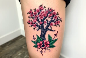 Lilly of the vally plants underneath a blooming hawthorn tree tattoo idea