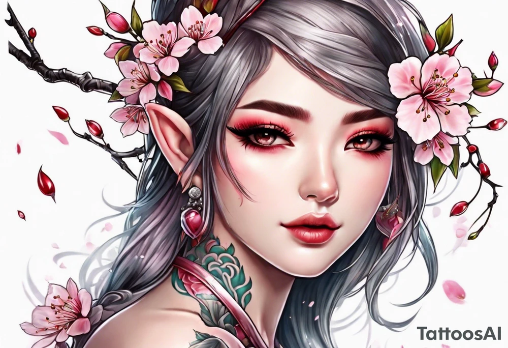 Sakura elf Cherry blossoms full body tattoo idea