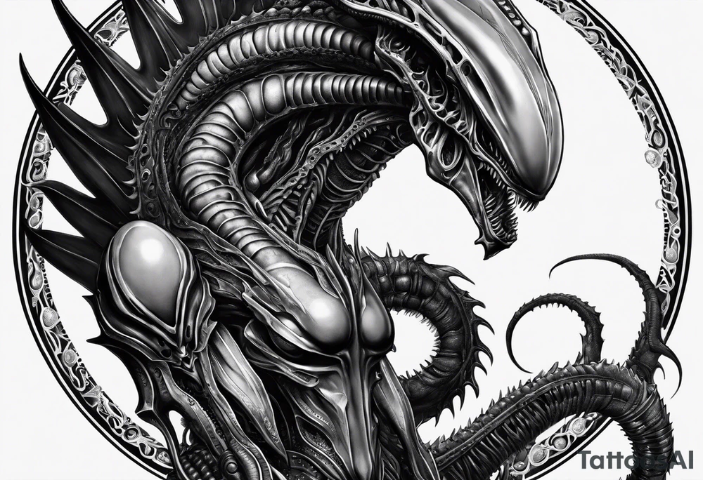 Full body Xenomorph queen with ovomorph eggs tattoo idea