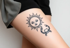 Traditional old
School sun with simple face two eyes, Sun, rose and crab old school style henna style tattoo idea