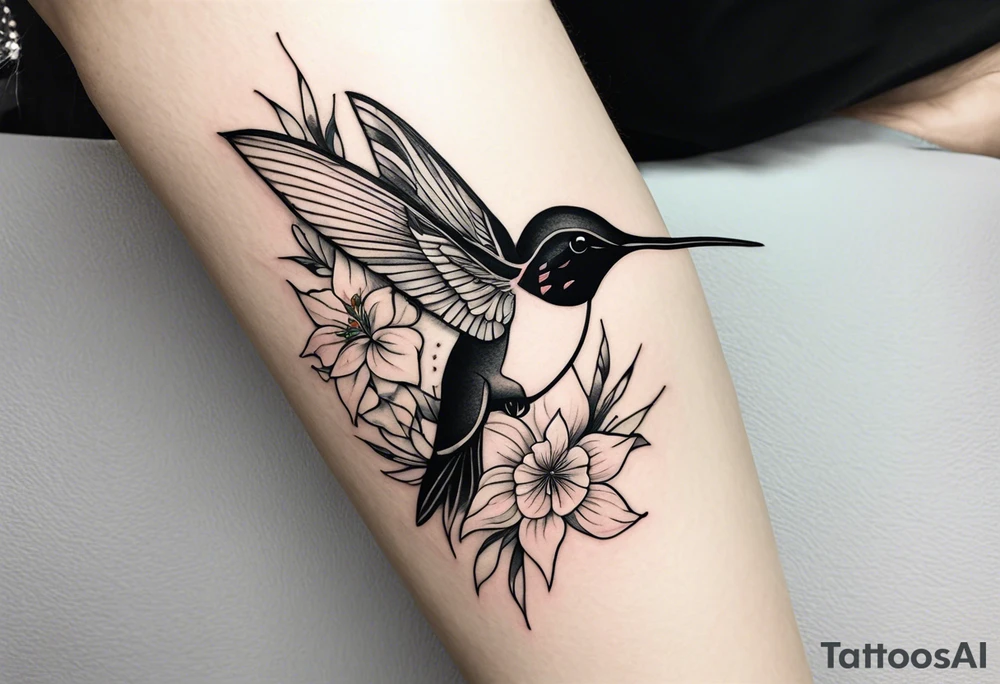 Humming bird and a single flower tattoo idea