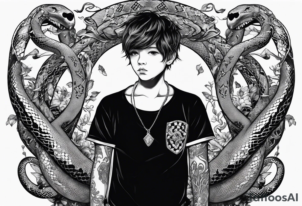 kid surrounded by snakes tattoo idea
