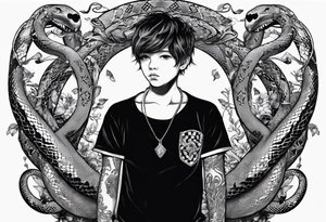 kid surrounded by snakes tattoo idea