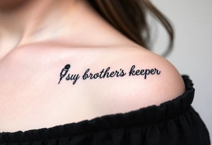 A microphone wire writing the words “My brothers keeper” tattoo idea