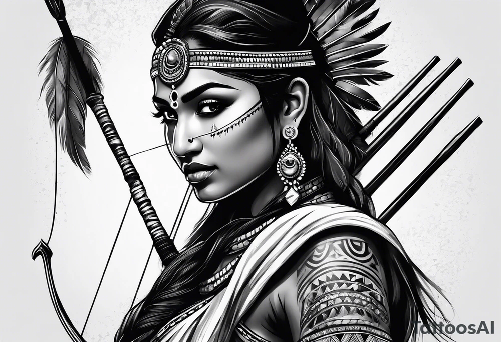 tribal indian couple with bow and arrows tattoo idea