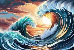 ocean storm waves sleeve tattoo idea