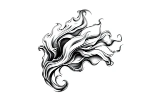 Flowing smoke and flames in blackwork style, fluid line art, tattoo design for forearm or sleeve, negative space, motion effect, sharp curves and swirls tattoo idea