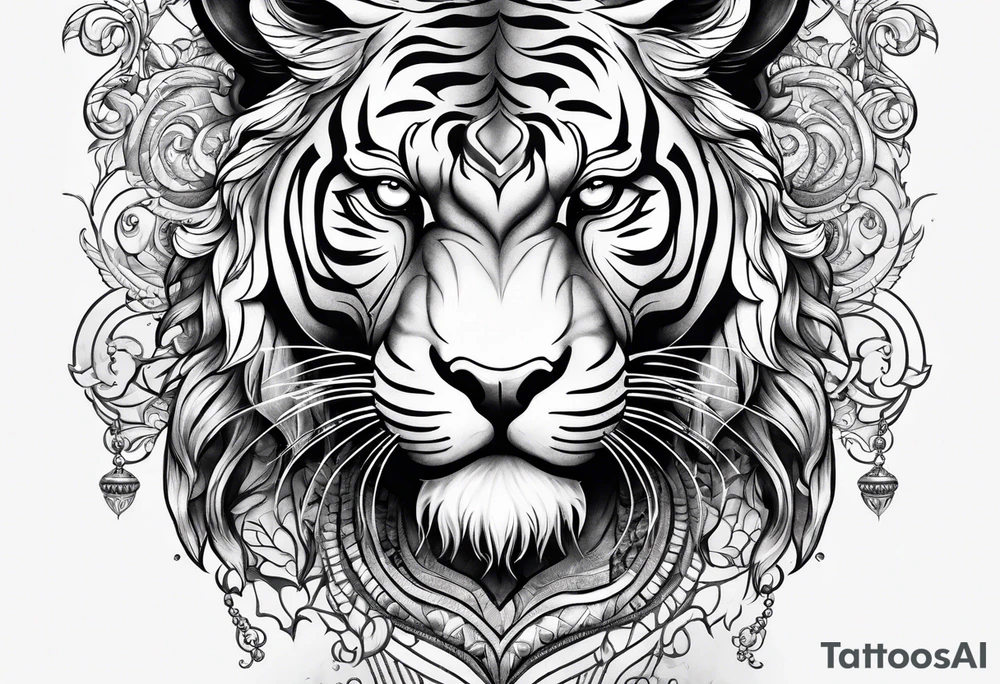 half taurus bull and half tiger design tattoo idea