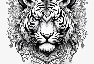 half taurus bull and half tiger design tattoo idea