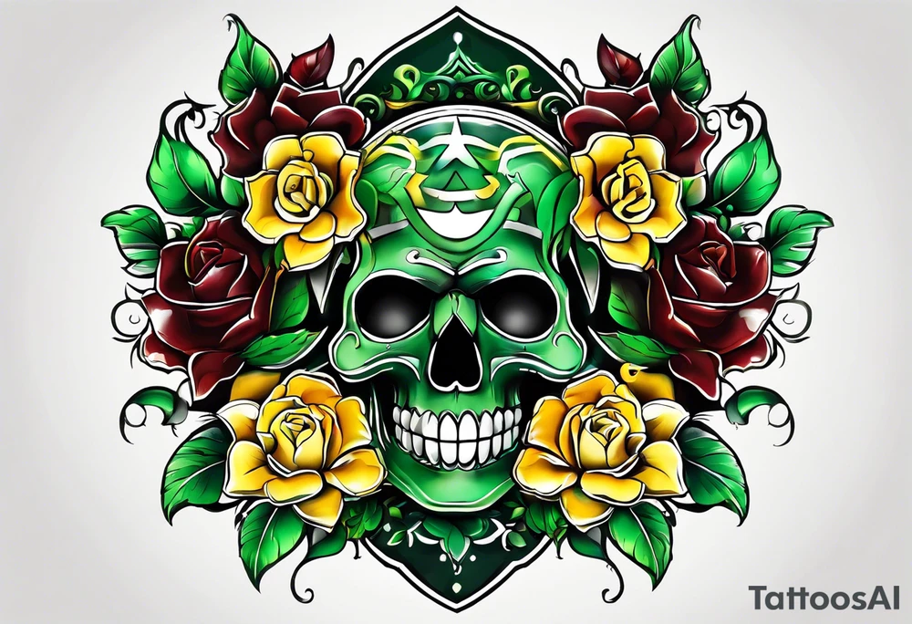 The number 24 with colors green, yellow, maroon and black tattoo idea