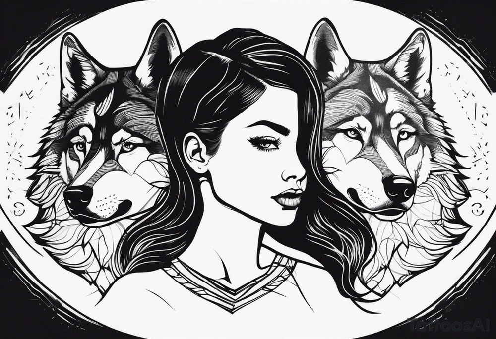 Woman’s face splitting into another with wolf cut hair tattoo idea Woman’s face splitting into another with wolf cut hair tattoo idea
