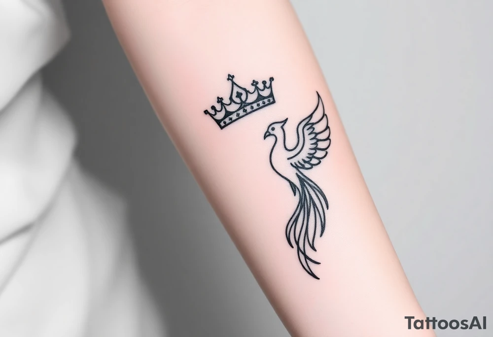 Crown and a phoenix tattoo idea