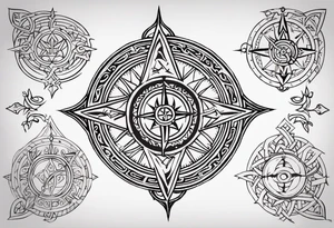 Nordic and viking tribal art and marks with a viking compass but still representing strength, honor and good virtue as well as an emphasis on family, a soul mate partner and pagan virtues tattoo idea