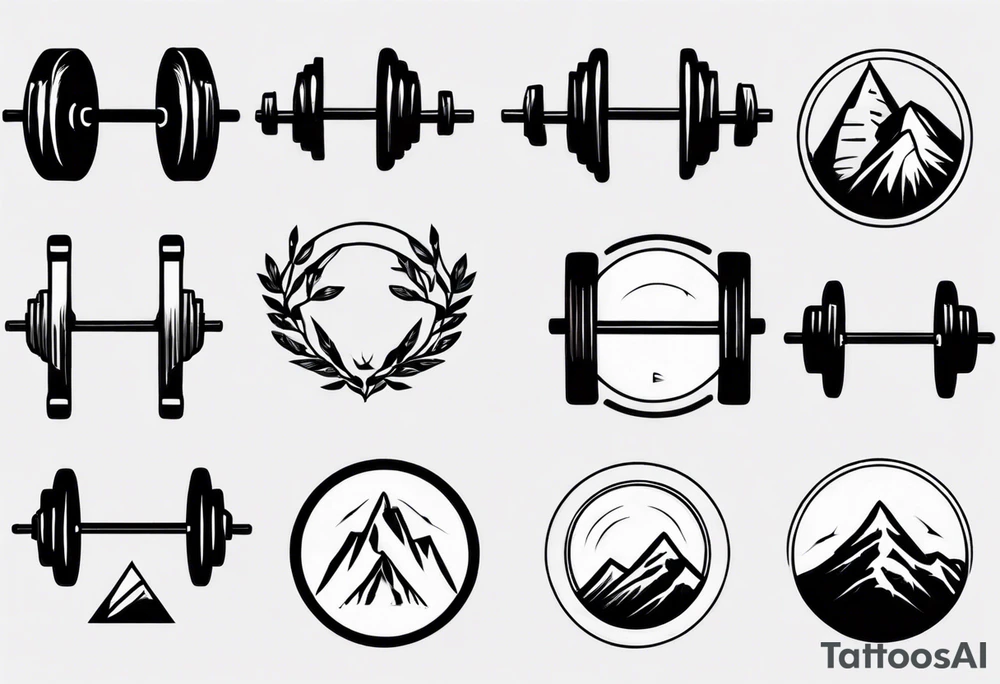 barbell, cycle, mountain tattoo idea