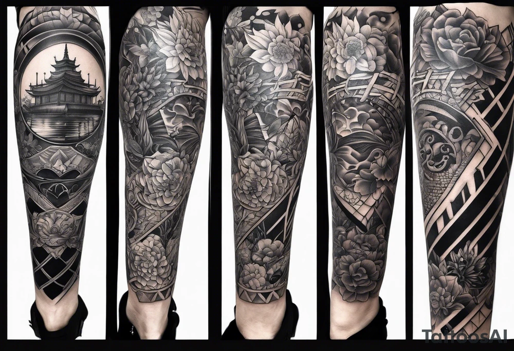 Full leg tattoo sleeve square tattoo idea