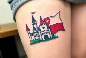 A Czech flag waving behind a medieval castle tattoo idea