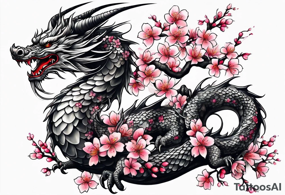 A cherry blossom dragon tattoo idea