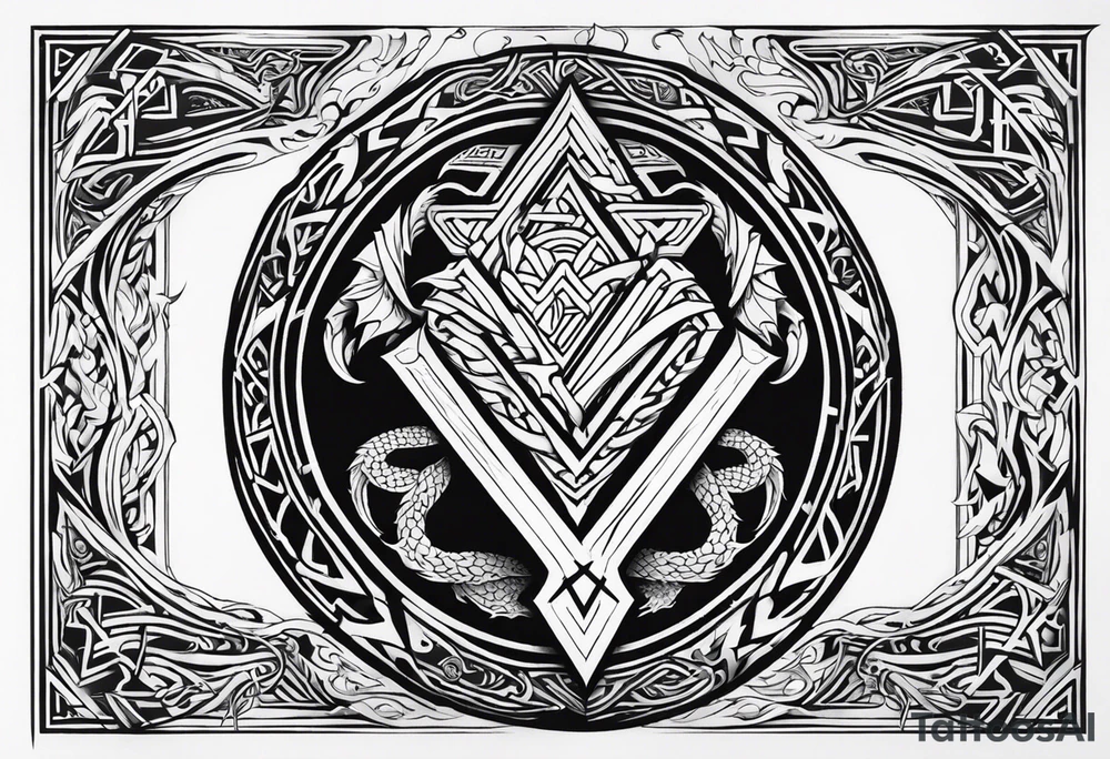 Sword shield dragon Valhalla valknut tattoo idea