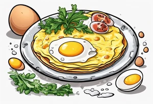 A round, thin omelette made from five eggs with salt pepper and a bit greens tattoo idea