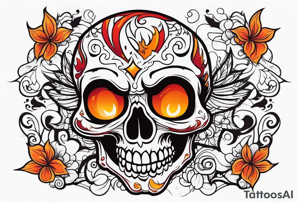 Ghost of skull that is red and orange tattoo idea