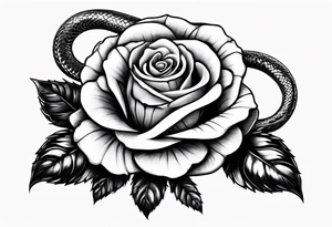 Serpent snake around the stem on a rose showing the stem and thorns tattoo idea