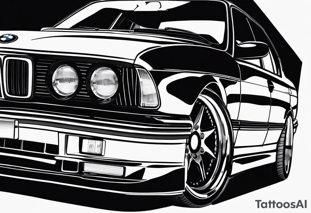 1995 Bmw M5 with supercharger standing out of hood tattoo idea