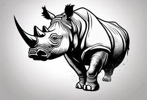 A front-facing rhino head with a sharp elongated tusk that appears angry and fierce tattoo idea