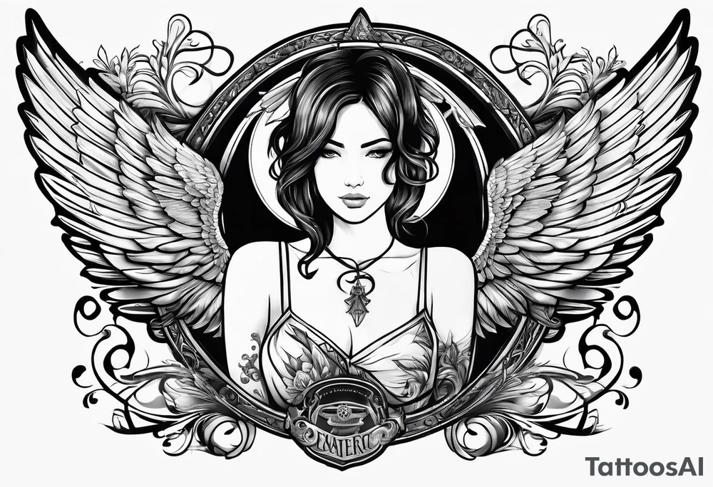 The word Glenn on a banner with angel wings tattoo idea