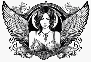 The word Glenn on a banner with angel wings tattoo idea