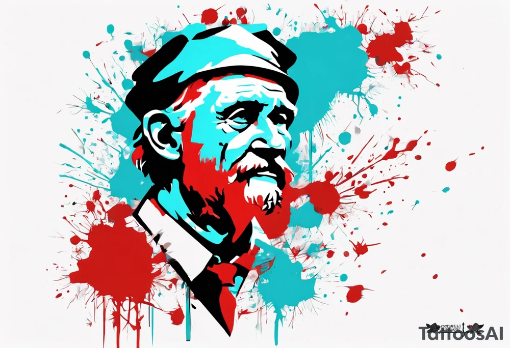 BANKSY ART STYLE, red and cyan, Pigment, picture, Nobel prize, Darwin tattoo idea