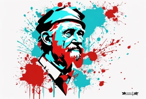 BANKSY ART STYLE, red and cyan, Pigment, picture, Nobel prize, Darwin tattoo idea