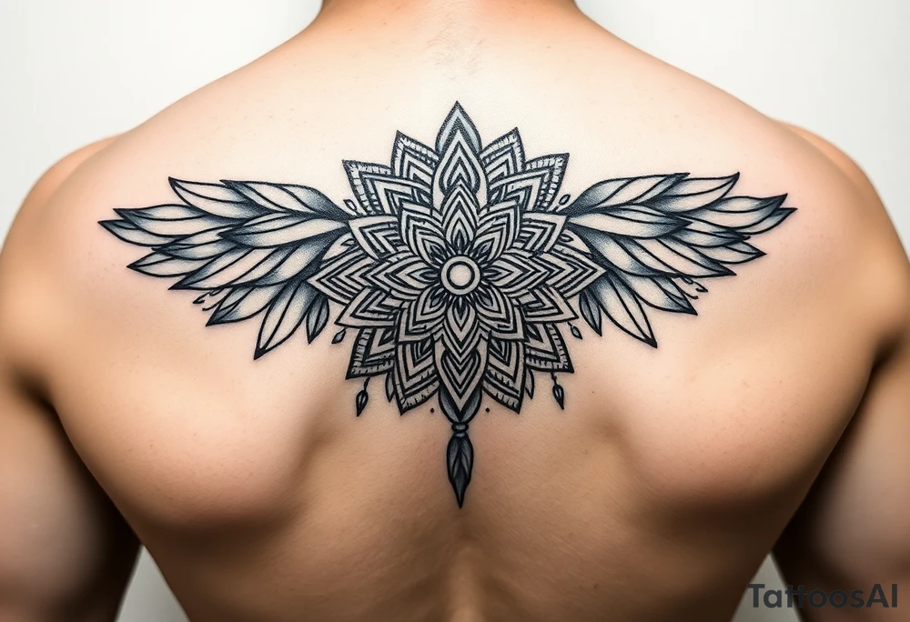spiritual feathers ornamental mandala shaman tattoo idea