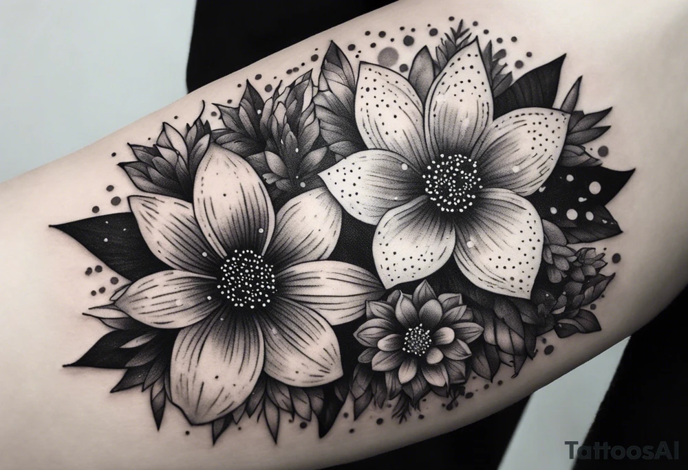 Stars flowers tattoo idea