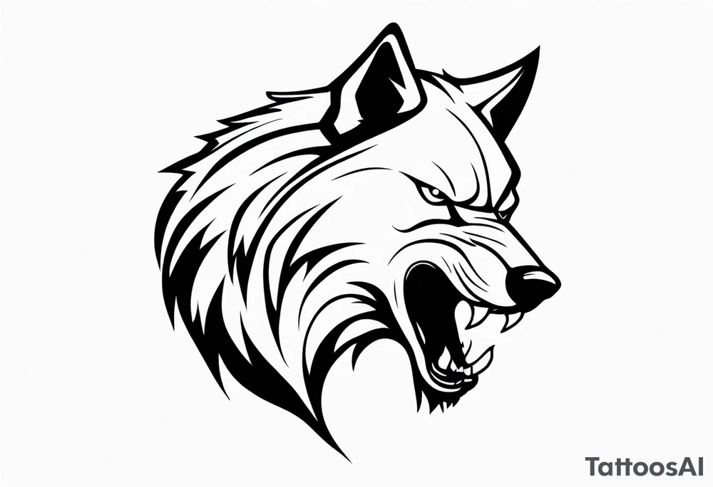 an angry wolf in profile who doesn't stick out his tongue tattoo idea