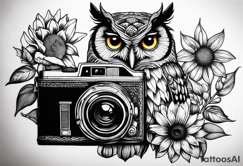 Owl, Nancy, oclides, Monique, sunflower, camera, book tattoo idea