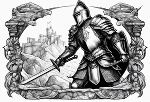 knight pulling out sword off stone tattoo idea