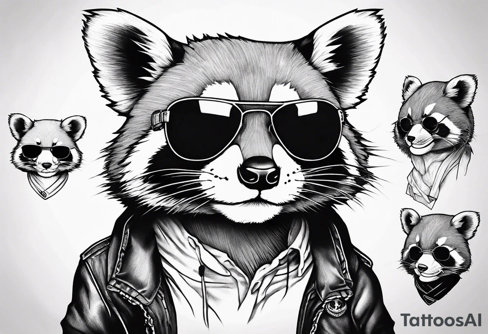 Rebel red pandas wearing aviator sunglasses tattoo idea