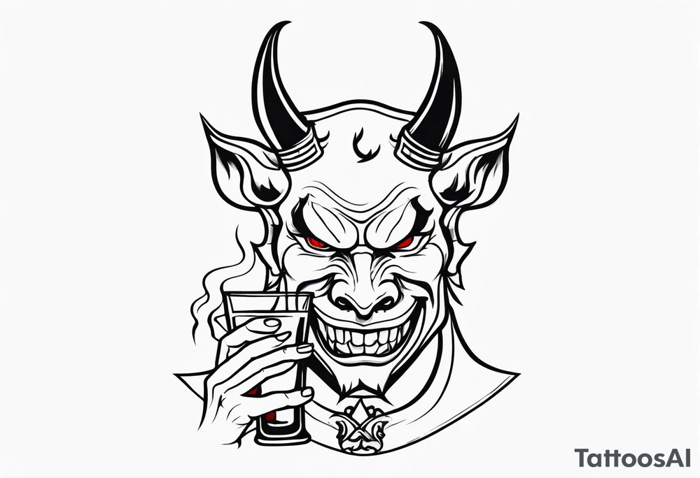 Devil holding whiskey bottle tattoo idea