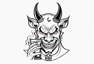 Devil holding whiskey bottle tattoo idea