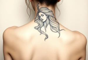 A hyper-realistic depiction of a divine figure like Aphrodite or a moon goddess. smaller and sick tattoo idea