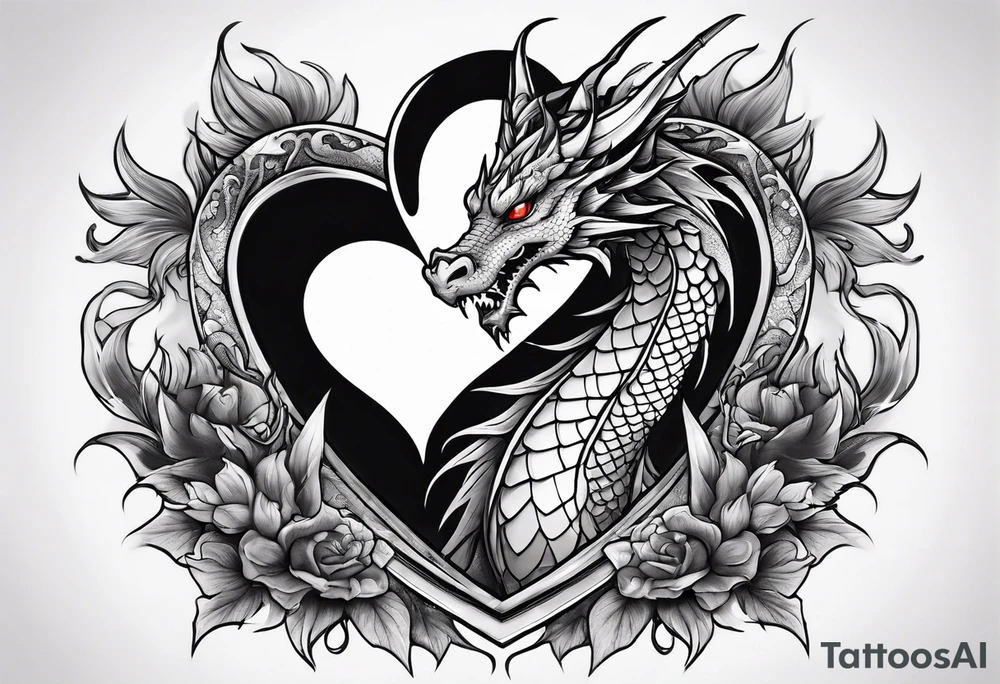 Dragon protecting a heart tattoo idea