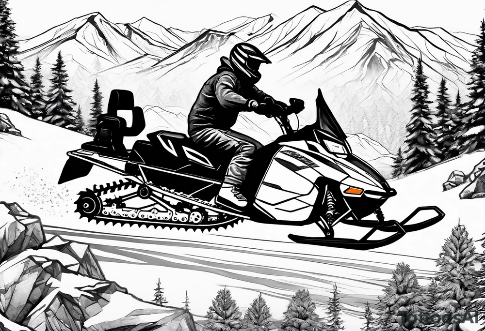 snowmobile in mountains tattoo idea
